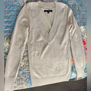 Express Design Studio Deep V-Neck Sweater - Beige